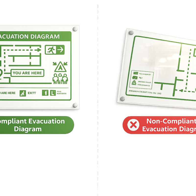 Non compliant evacuation diagram in Australian office identified during fire audit