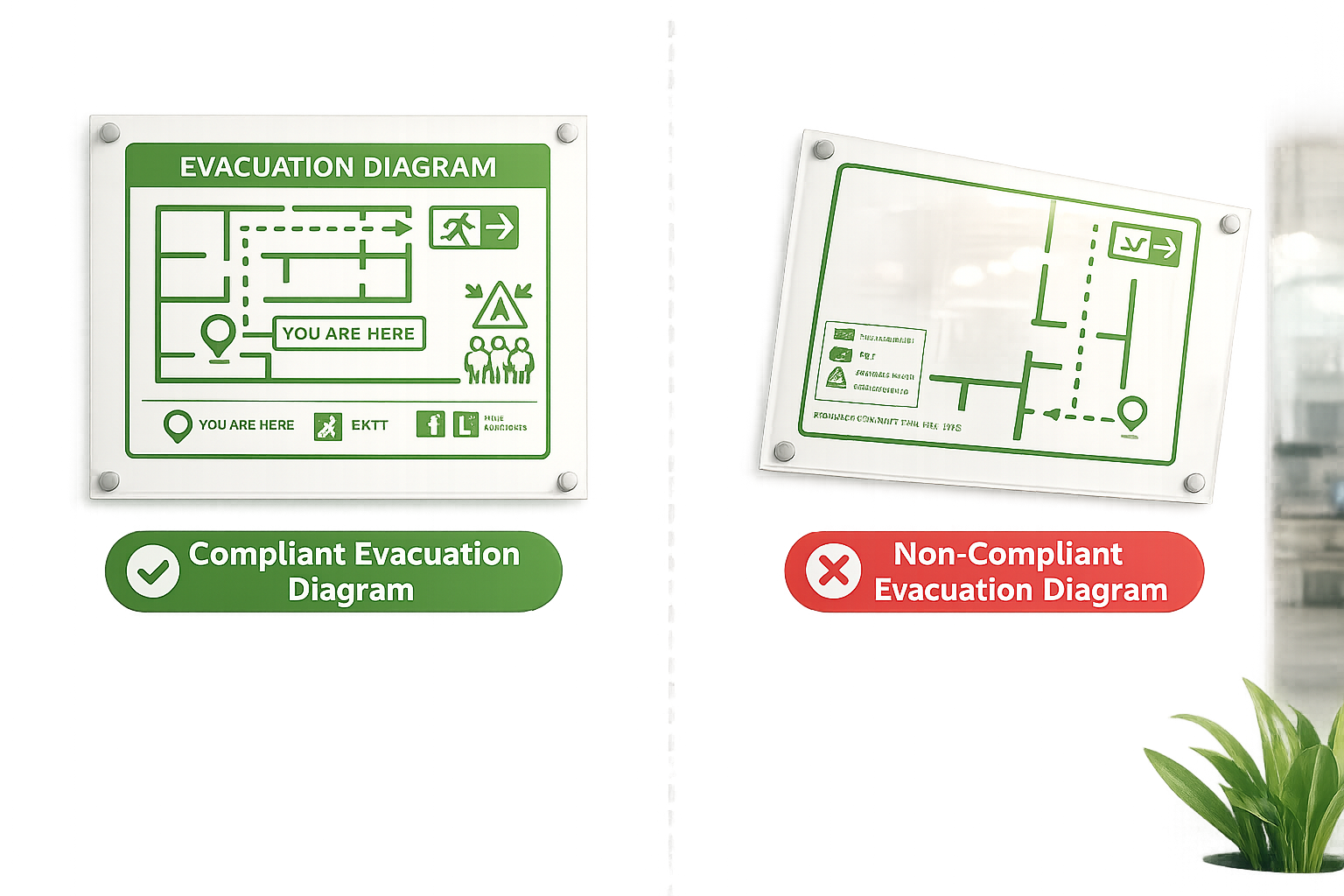 Non compliant evacuation diagram in Australian office identified during fire audit
