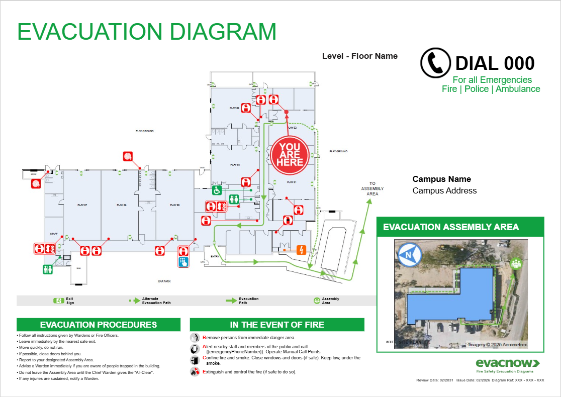 AS 3745-2010 compliant evacuation diagram prepared for a building