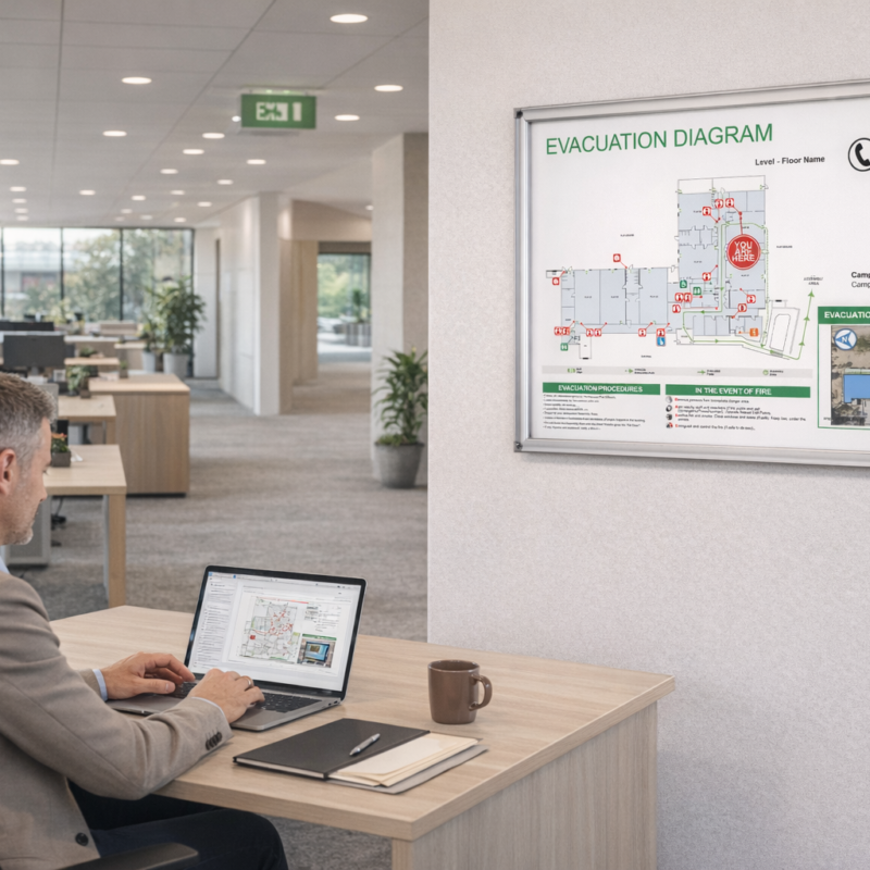 Facility manager buying evacuation diagrams online for Australian commercial building