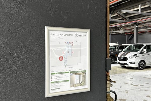 Printed evacuation diagrams and snap frames