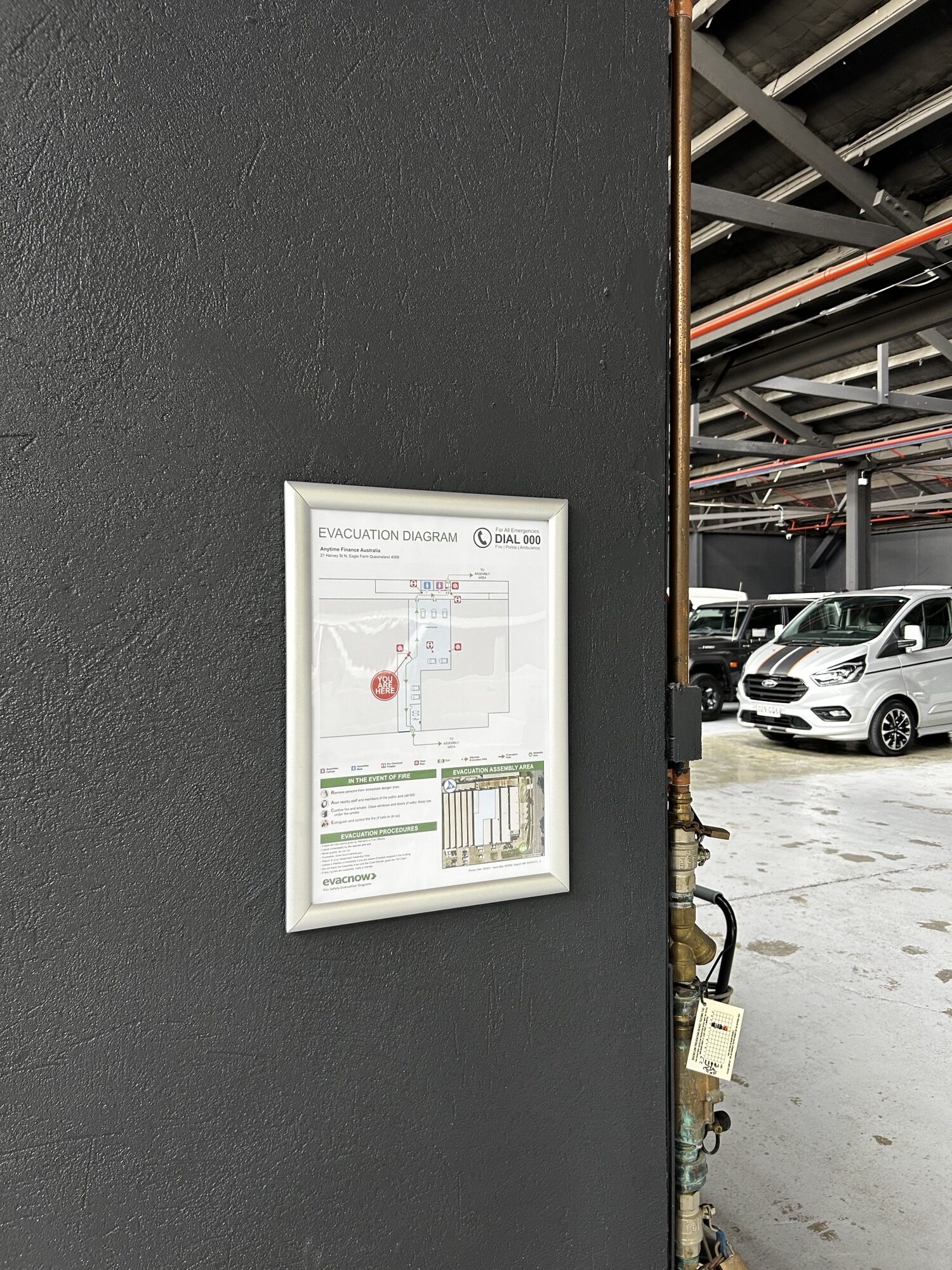 Printed evacuation diagrams and snap frames