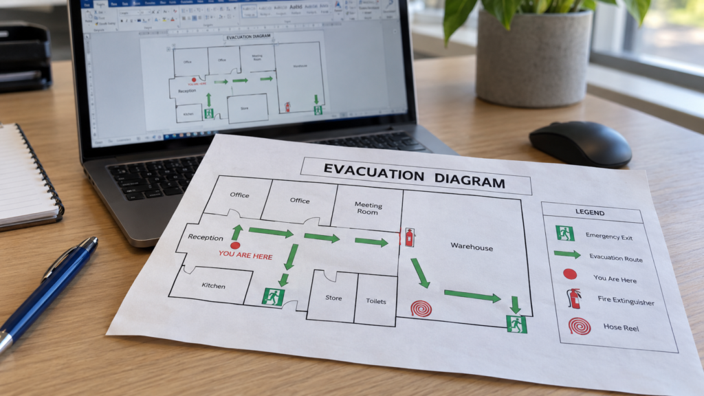 Floor plan and evacuation diagram being checked before printing