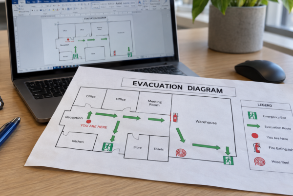 Floor plan and evacuation diagram being checked before printing