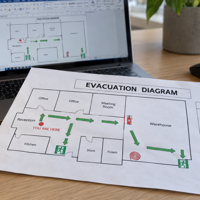 Floor plan and evacuation diagram being checked before printing